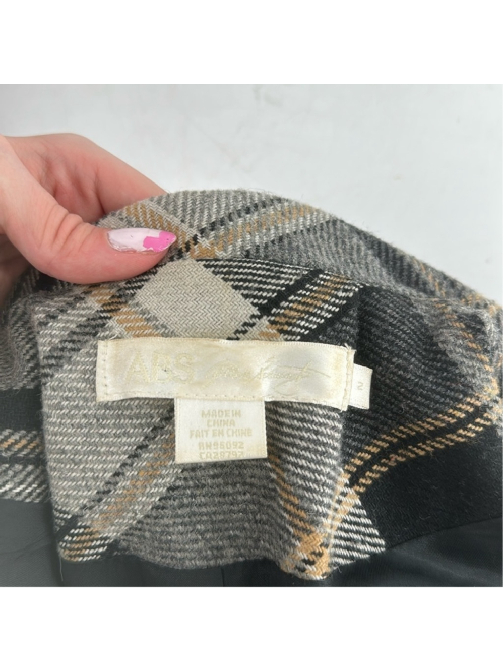 ABS by Allen Schwartz Plaid blazer elbow patches Notch Lapel Single Buttons sz 2 - Picture 5 of 11